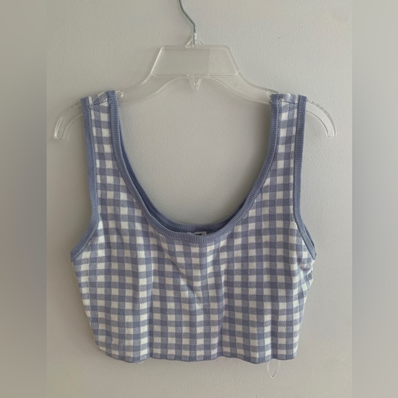 Garage Plaid Picnic Checker Top Blue and White - Picture 1 of 2